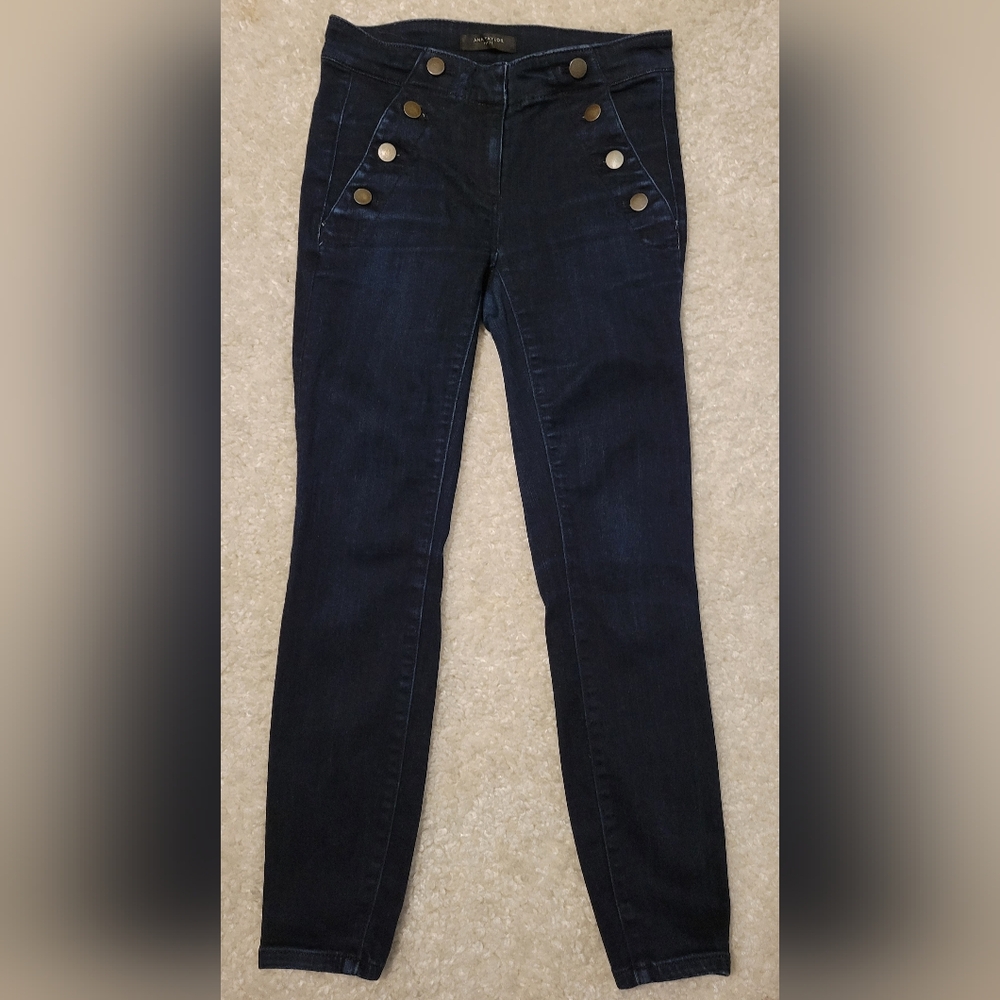 Ann Taylor the skinny modern fit dark denim jeans, size 00P